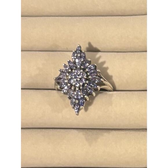 Elongated Tanzanite 925 Sterling Silver Ring Size 10 - Picture 2 of 3